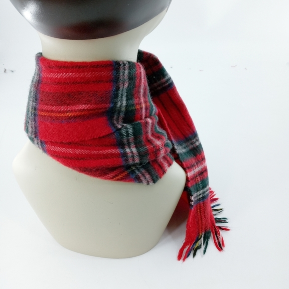 Vintage Red Tartan Plaid Lambs Wool Scarf - Picture 4 of 10
